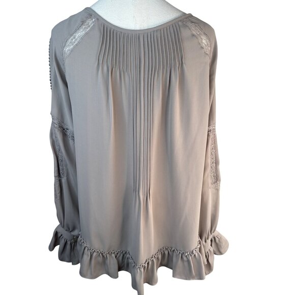 NWT ZARA Scoop Neckline Blouse M Beige Dainty Flowy Polyester Cotton - Picture 2 of 13